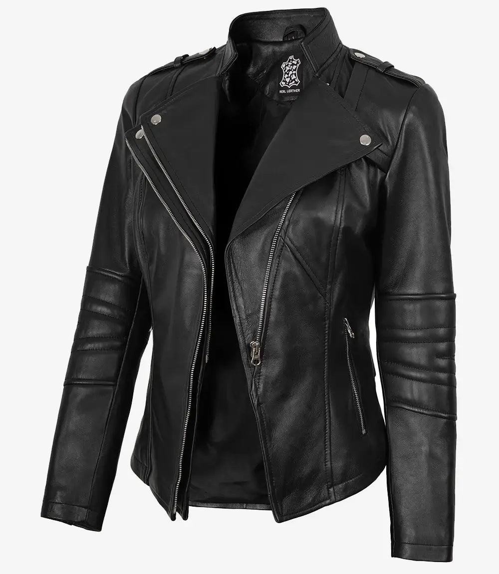 Women's Black Lambskin Leather Biker Style Jacket