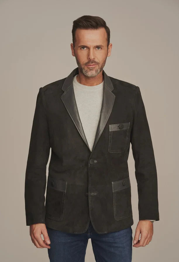 Men's Black Suede Leather Blazer