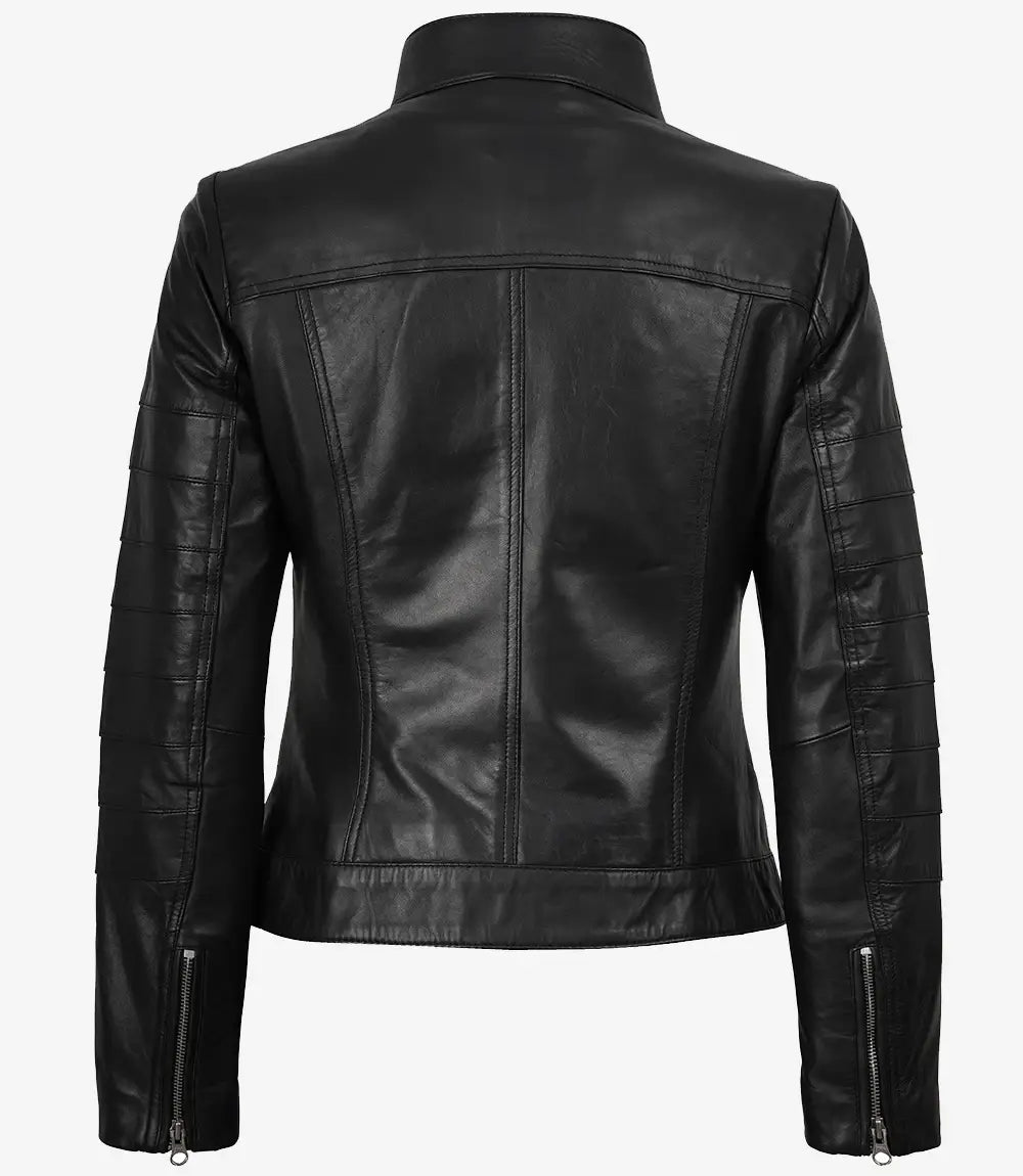 Women's Biker Style Black Sheepskin Leather Jacket