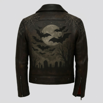 Men's Dark Brown Halloween Sheepskin Leather Biker Jacket 1