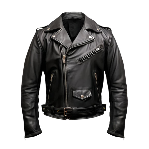 Men Black Motorcycle Leather Biker Jacket