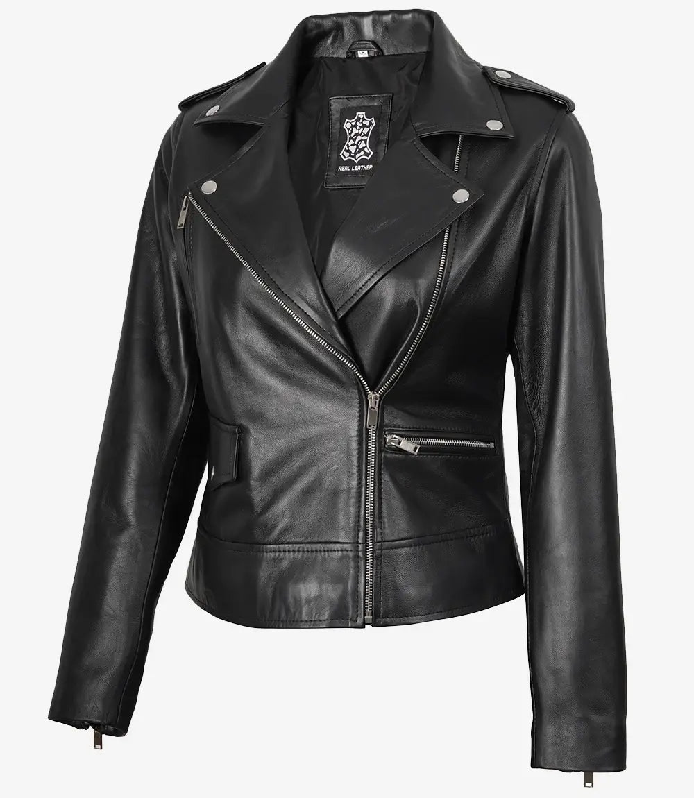 Women's Black Asymmetrical Biker Style Leather Jacket