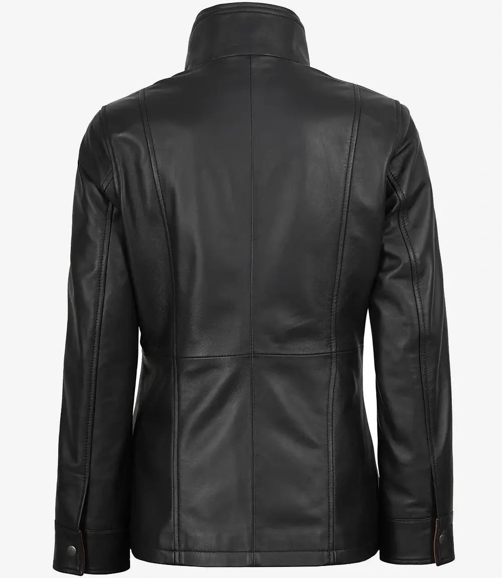 Women's High-Collar Black Lambskin Leather Jacket