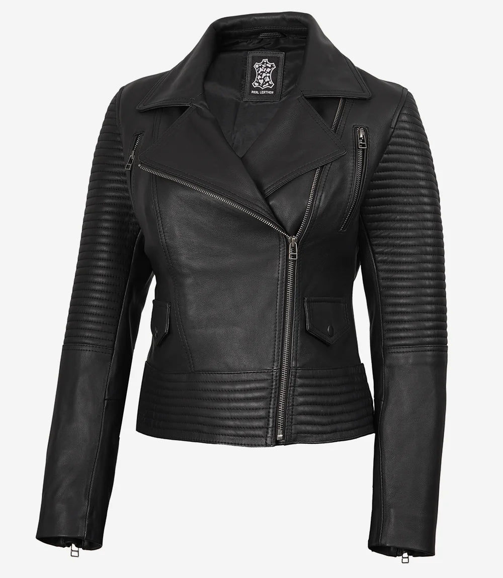 Women's Biker Style Real Black Lambskin Leather Jacket