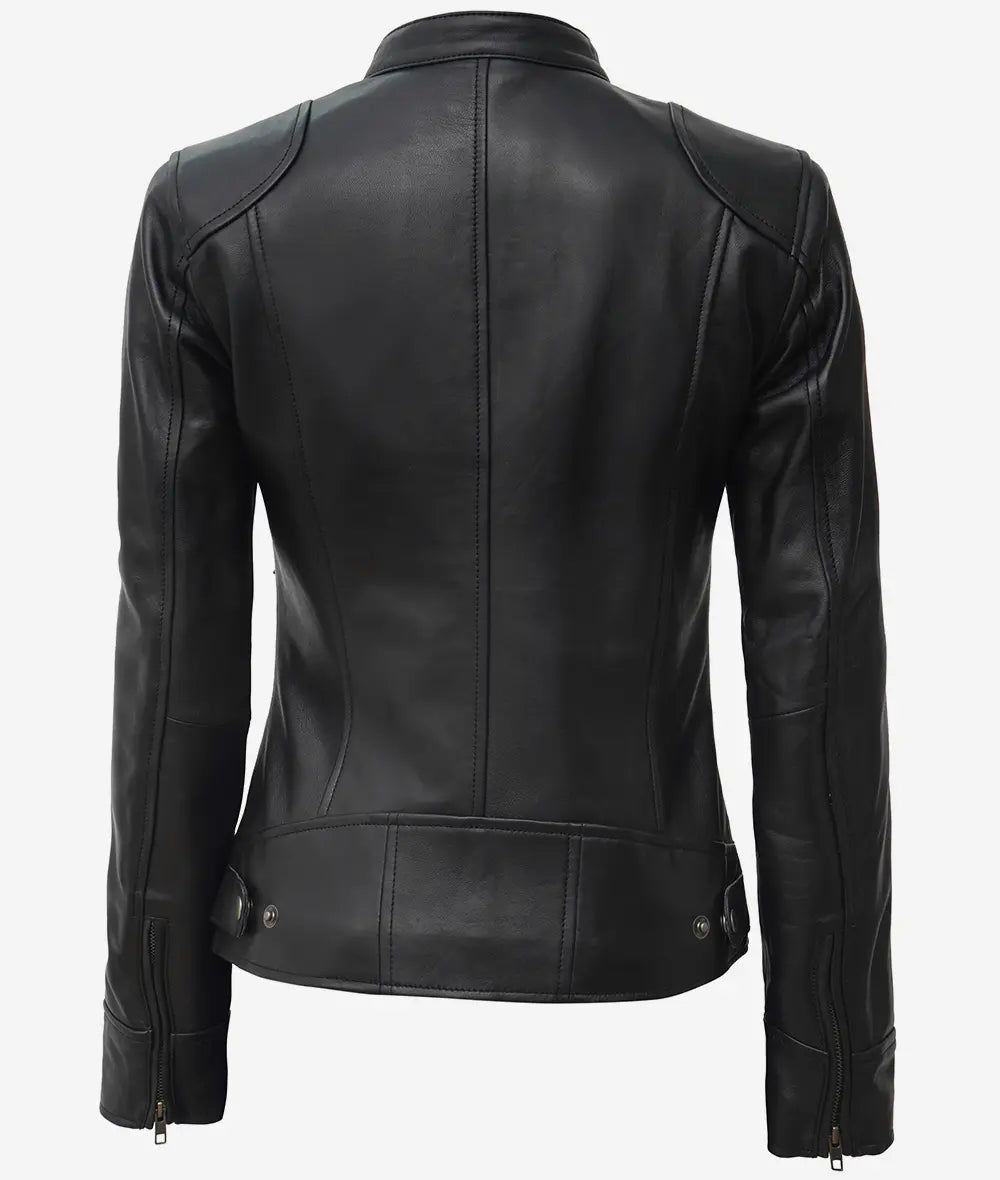 Women's Black Biker Style Sheepskin Leather Jacket