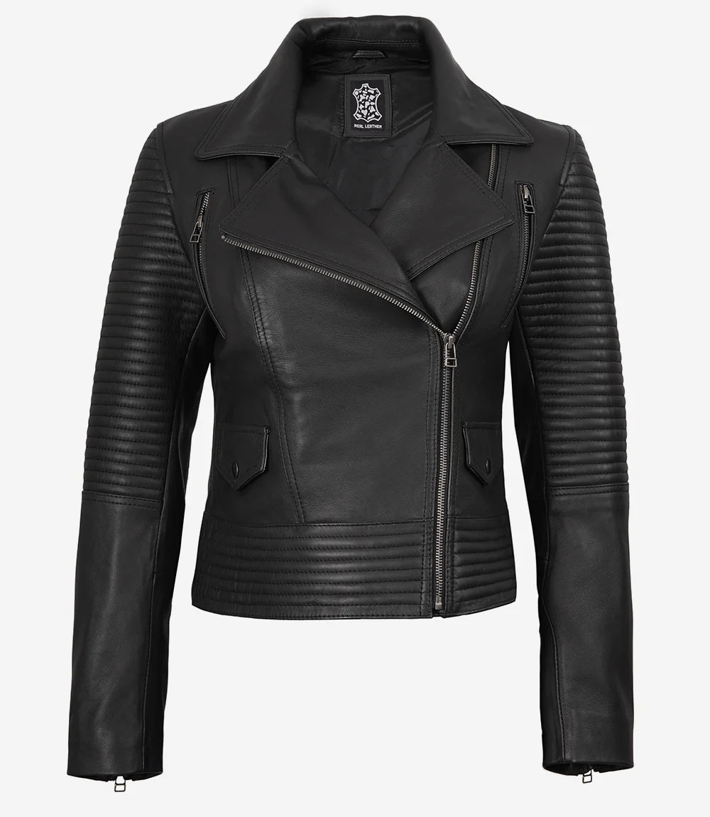 Women's Biker Style Real Black Lambskin Leather Jacket