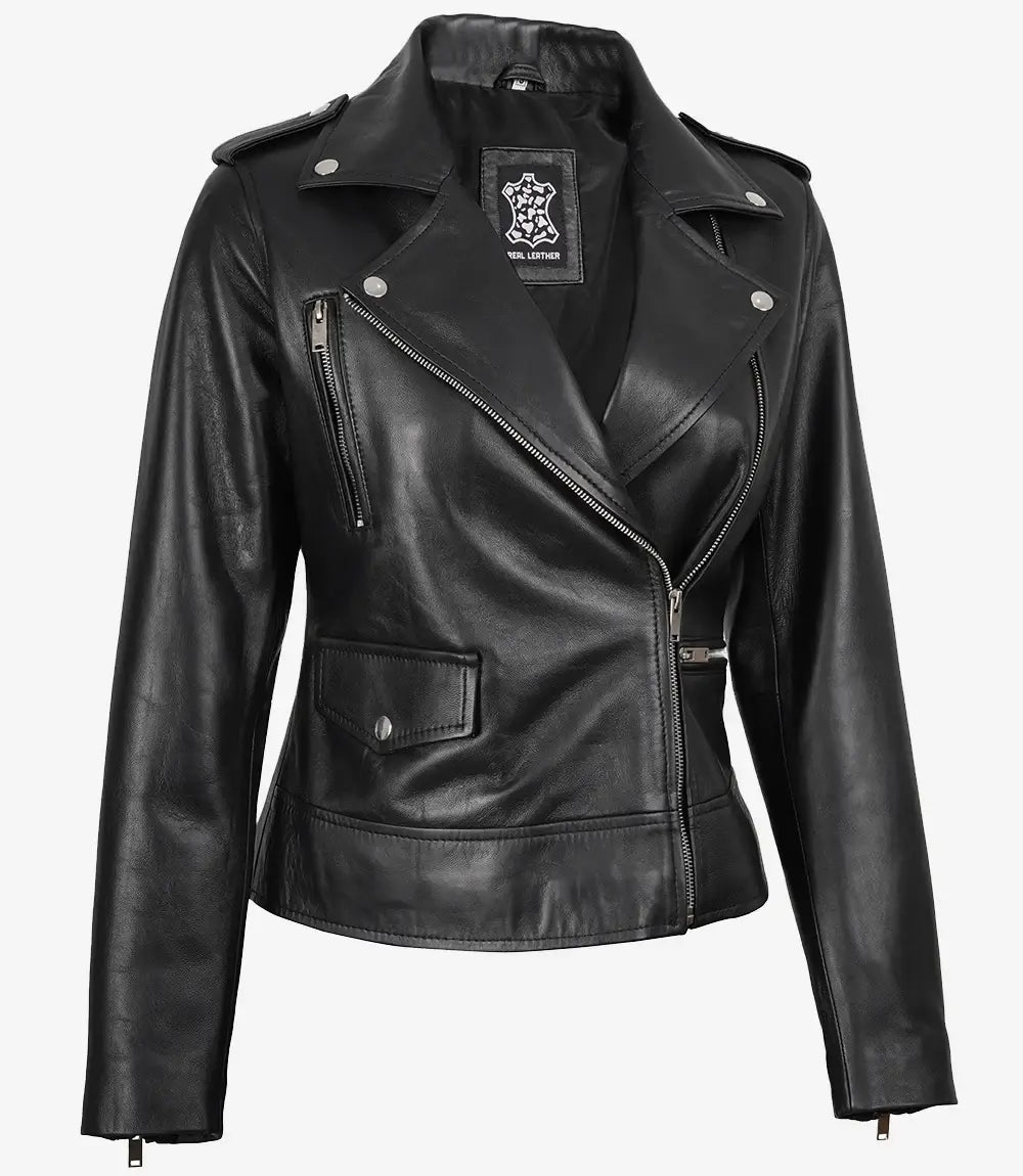 Women's Black Asymmetrical Biker Style Leather Jacket